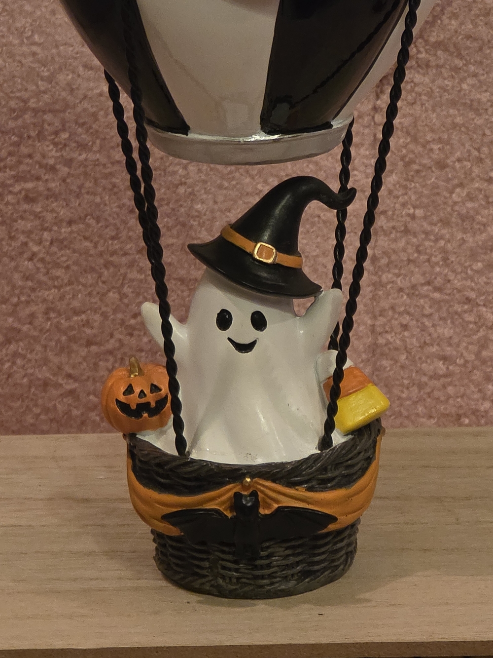 Halloween Ghost Hot Air Balloon Table Accent - Black, White & Orange - Picture 2 of 7